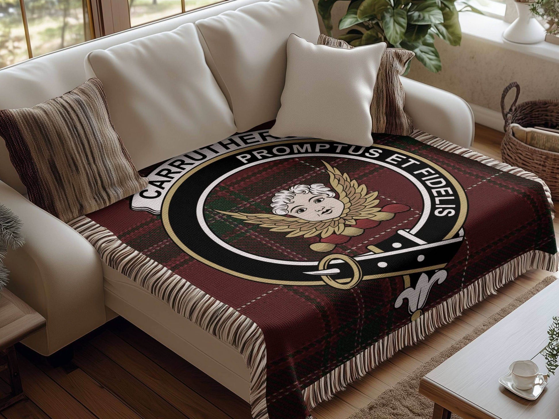 Carruthers Clan Crest Tartan Scottish Woven Blanket - Celtic Ancestry Gifts