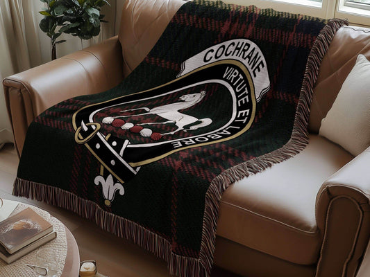 Cochrane Clan Crest Tartan Scottish Woven Blanket - Celtic Ancestry Gifts