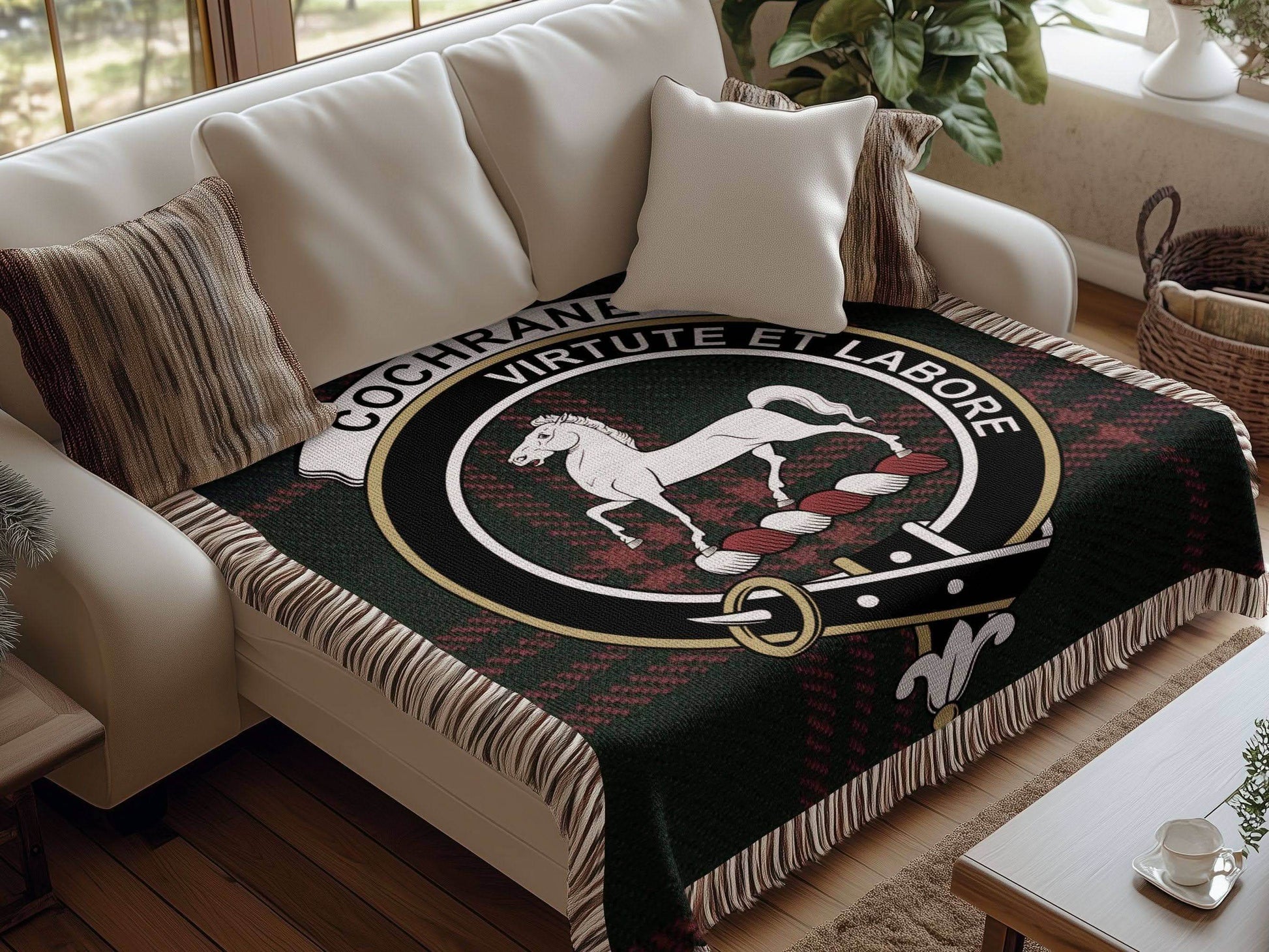 Cochrane Clan Crest Tartan Scottish Woven Blanket - Celtic Ancestry Gifts