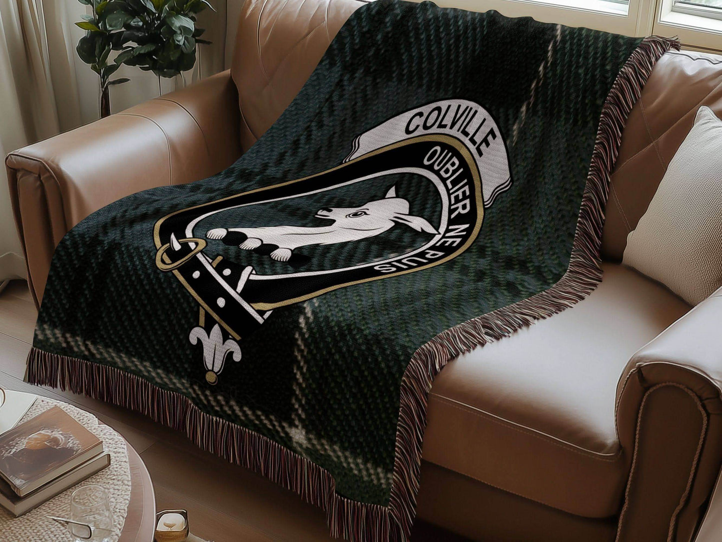 Colville Clan Crest Tartan Scottish Woven Blanket - Celtic Ancestry Gifts