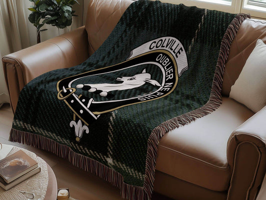 Colville Clan Crest Tartan Scottish Woven Blanket - Celtic Ancestry Gifts