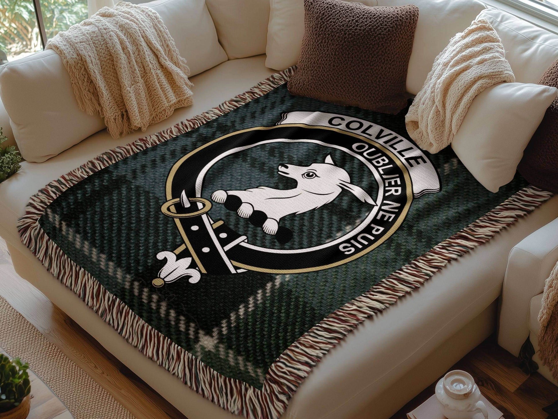 Colville Clan Crest Tartan Scottish Woven Blanket - Celtic Ancestry Gifts