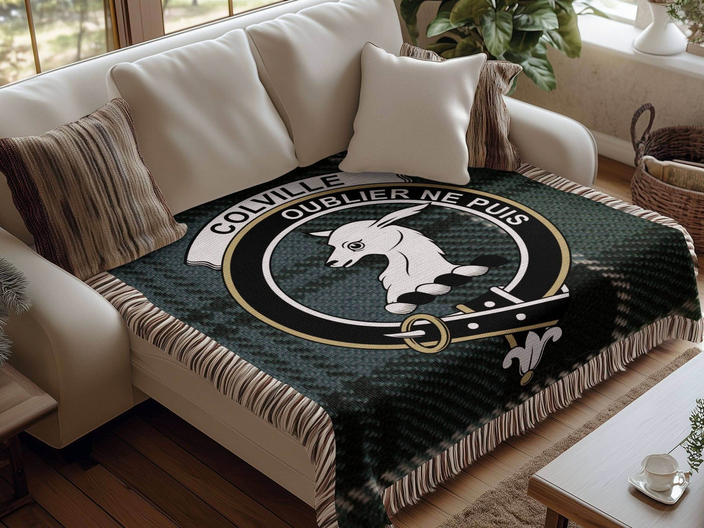 Colville Clan Crest Tartan Scottish Woven Blanket - Celtic Ancestry Gifts