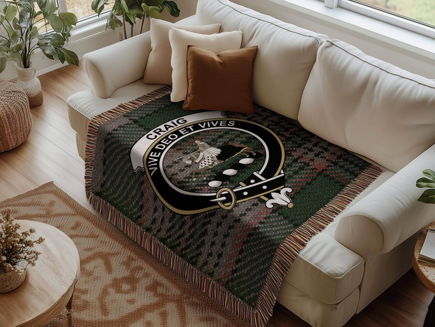 Craig Clan Crest Tartan Scottish Woven Blanket - Celtic Ancestry Gifts