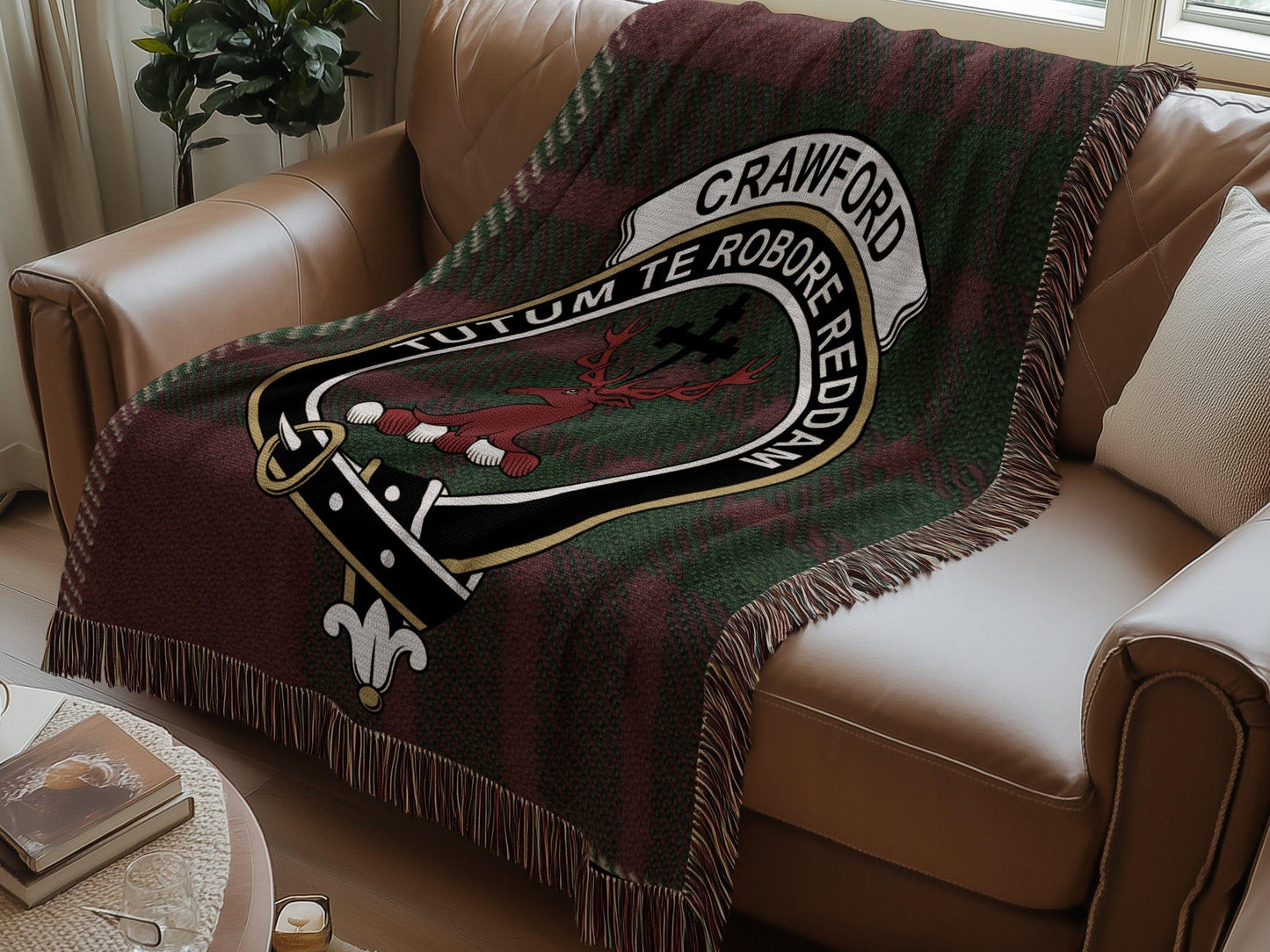 Physical Item Crawford Clan Crest Tartan Scottish Woven Blanket
