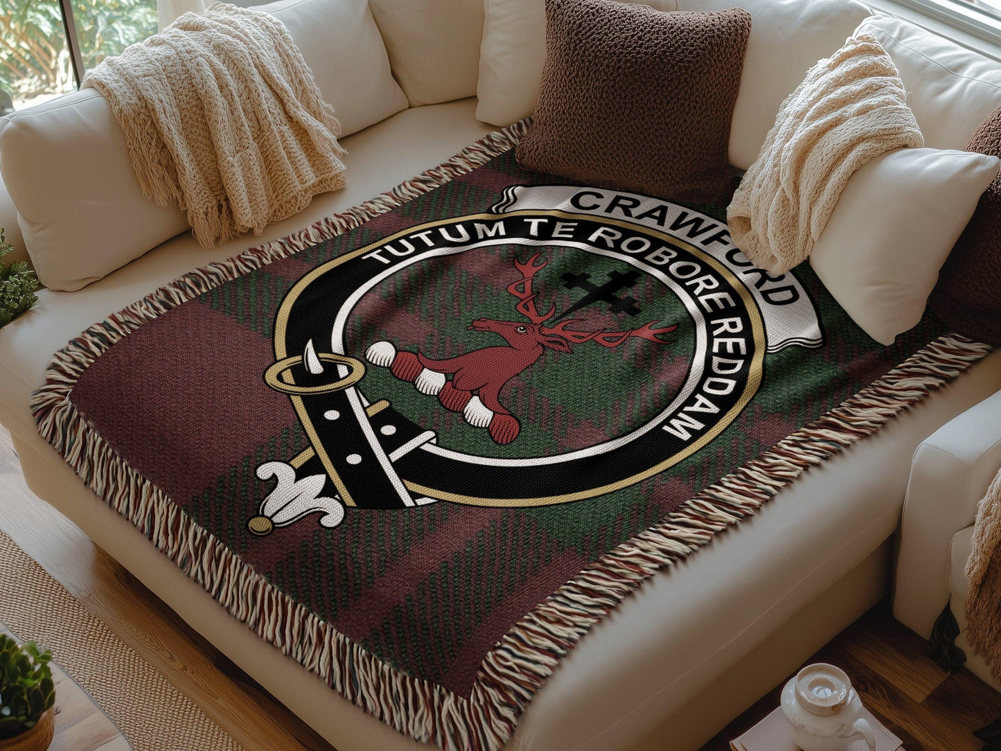Physical Item Crawford Clan Crest Tartan Scottish Woven Blanket