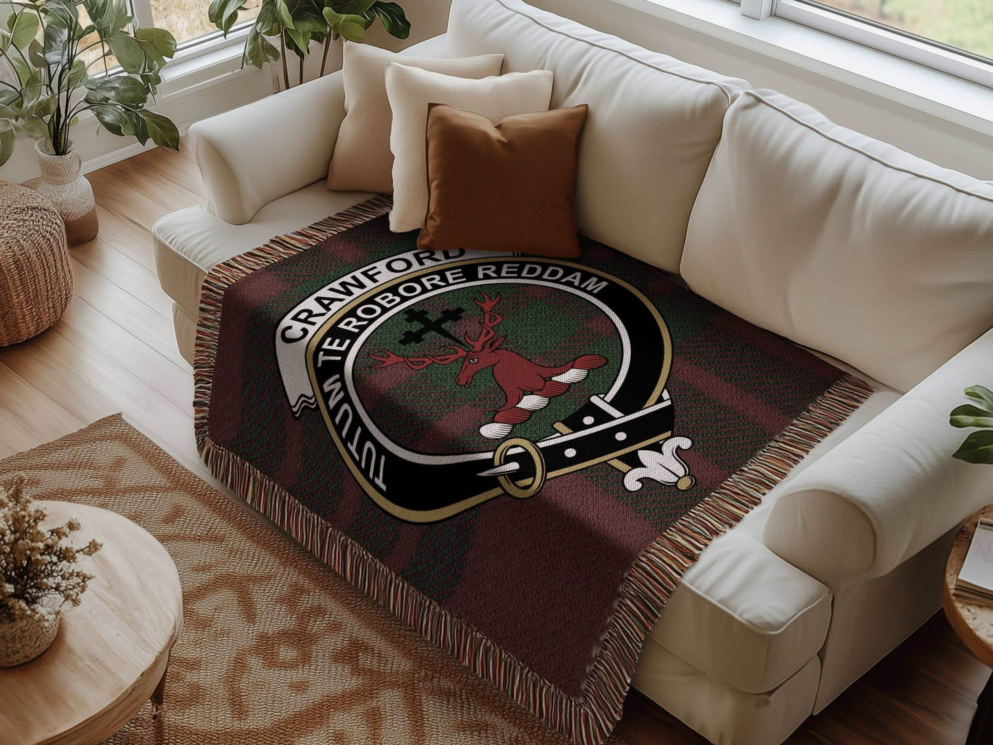 Crawford Clan Crest Tartan Scottish Woven Blanket - Celtic Ancestry Gifts
