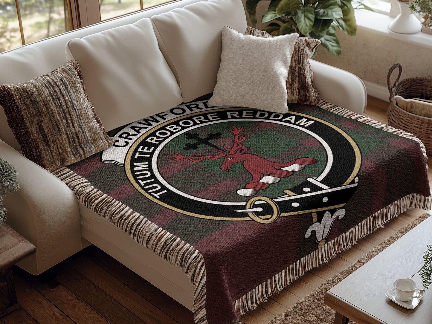 Physical Item Crawford Clan Crest Tartan Scottish Woven Blanket