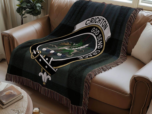 Crichton Clan Crest Tartan Scottish Woven Blanket - Celtic Ancestry Gifts