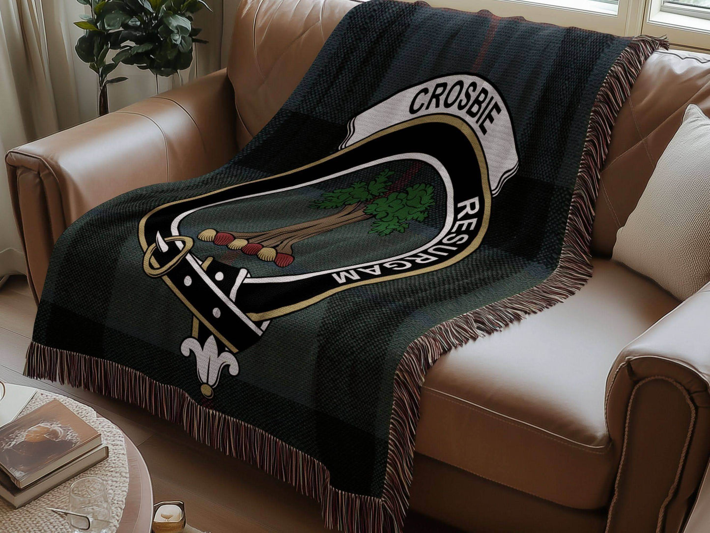 Crosbie Clan Crest Tartan Scottish Woven Blanket - Celtic Ancestry Gifts