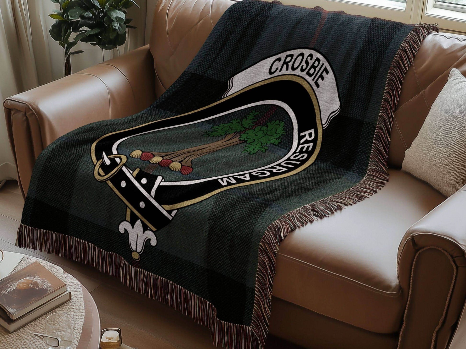 Crosbie Clan Crest Tartan Scottish Woven Blanket - Celtic Ancestry Gifts