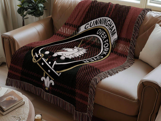 Cunningham Clan Crest Tartan Scottish Woven Blanket - Celtic Ancestry Gifts