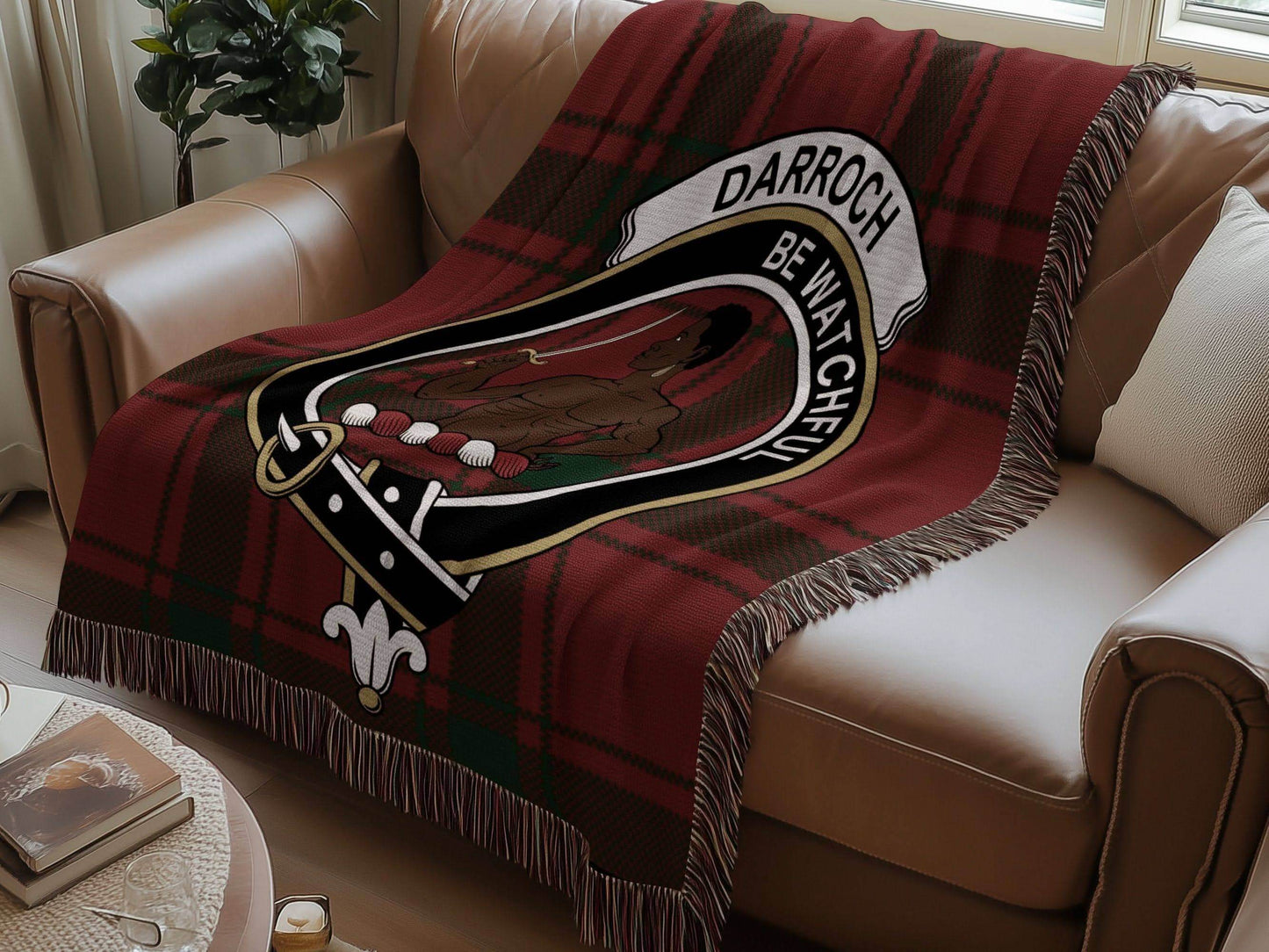 Darroch Clan Crest Tartan Scottish Woven Blanket - Celtic Ancestry Gifts