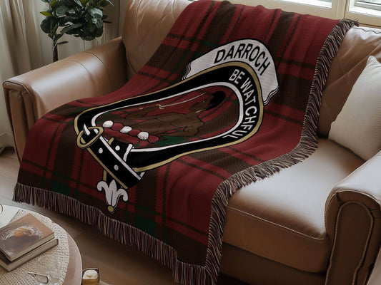 Darroch Clan Crest Tartan Scottish Woven Blanket - Celtic Ancestry Gifts