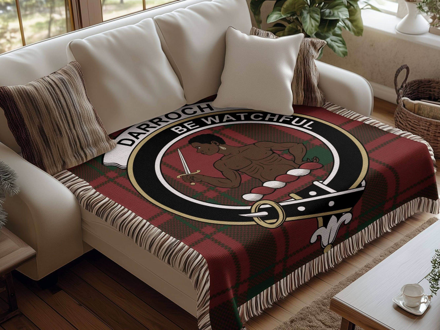 Darroch Clan Crest Tartan Scottish Woven Blanket - Celtic Ancestry Gifts