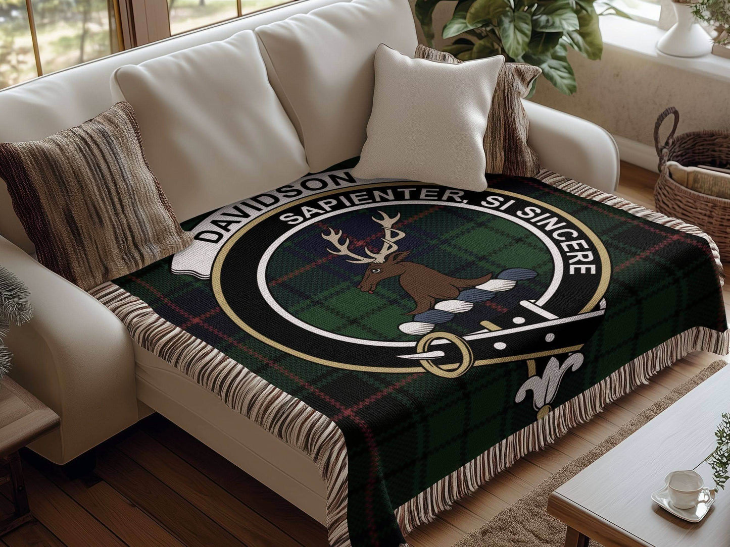Davidson Clan Crest Tartan Scottish Woven Blanket - Celtic Ancestry Gifts