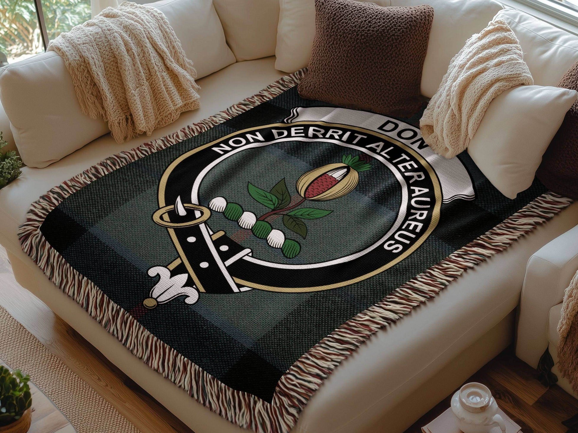 Don Clan Crest Tartan Scottish Heritage Woven Blanket - Celtic Ancestry Gifts