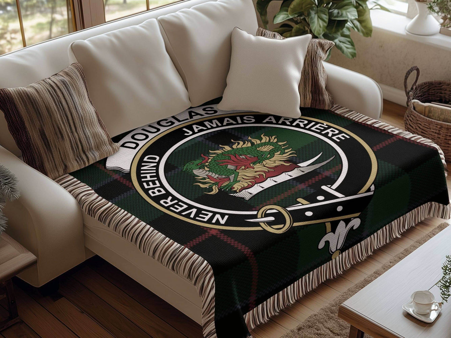 Douglas Clan Crest Tartan Scottish Woven Blanket - Celtic Ancestry Gifts