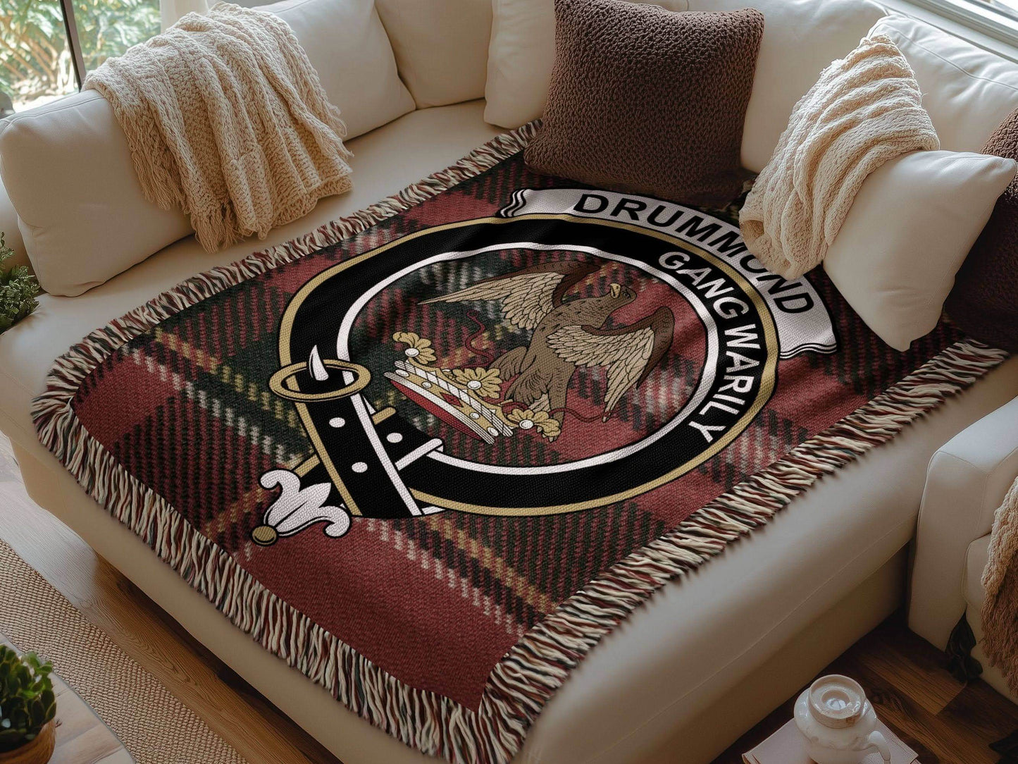Drummond Gang Warily Clan Crest Tartan Woven Blanket - Celtic Ancestry Gifts