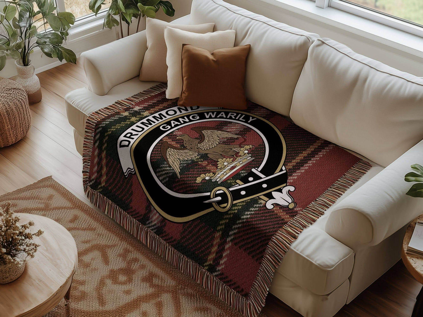 Drummond Gang Warily Clan Crest Tartan Woven Blanket - Celtic Ancestry Gifts