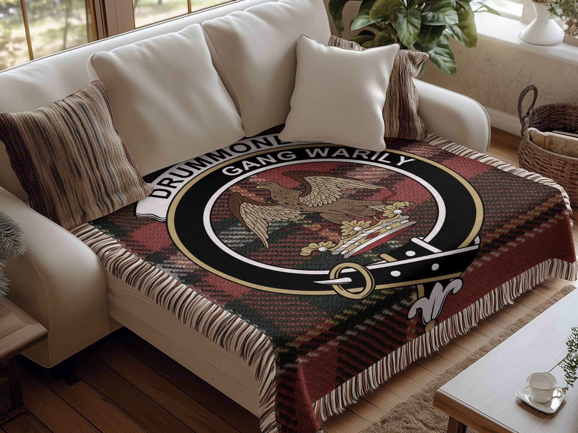 Drummond Gang Warily Clan Crest Tartan Woven Blanket - Celtic Ancestry Gifts