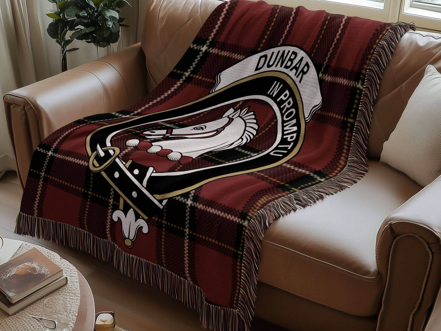 Dunbar Clan Crest Tartan Scottish Woven Blanket - Celtic Ancestry Gifts