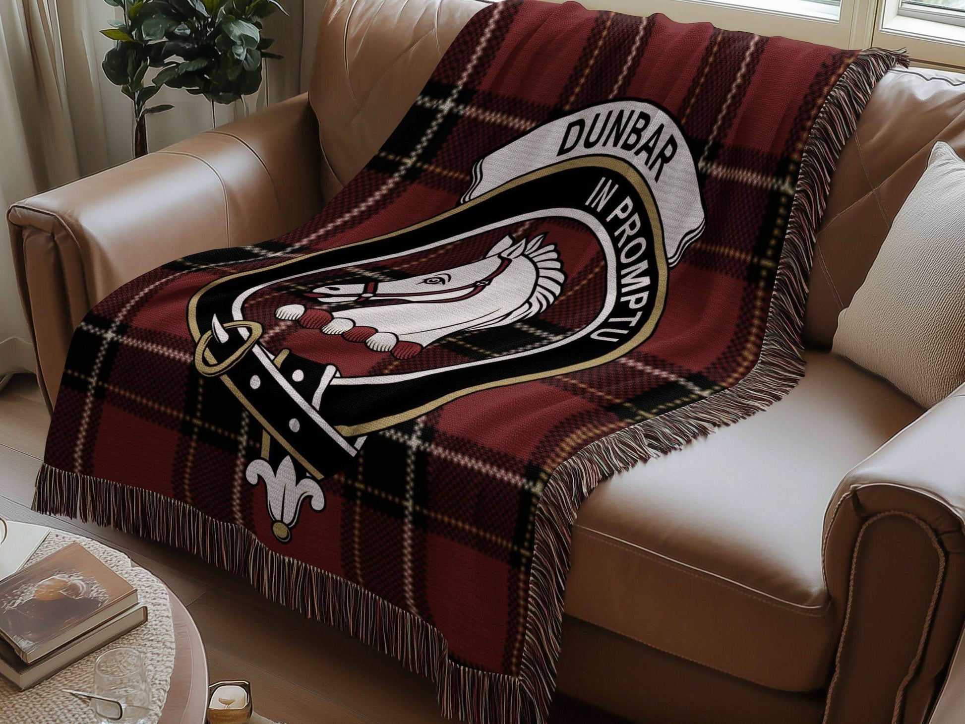 Dunbar Clan Crest Tartan Scottish Woven Blanket - Celtic Ancestry Gifts