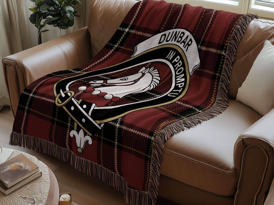 Dunbar Clan Crest Tartan Scottish Woven Blanket - Celtic Ancestry Gifts