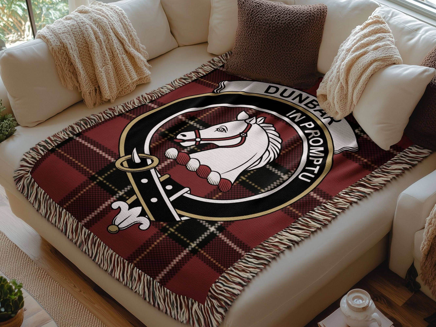 Dunbar Clan Crest Tartan Scottish Woven Blanket - Celtic Ancestry Gifts