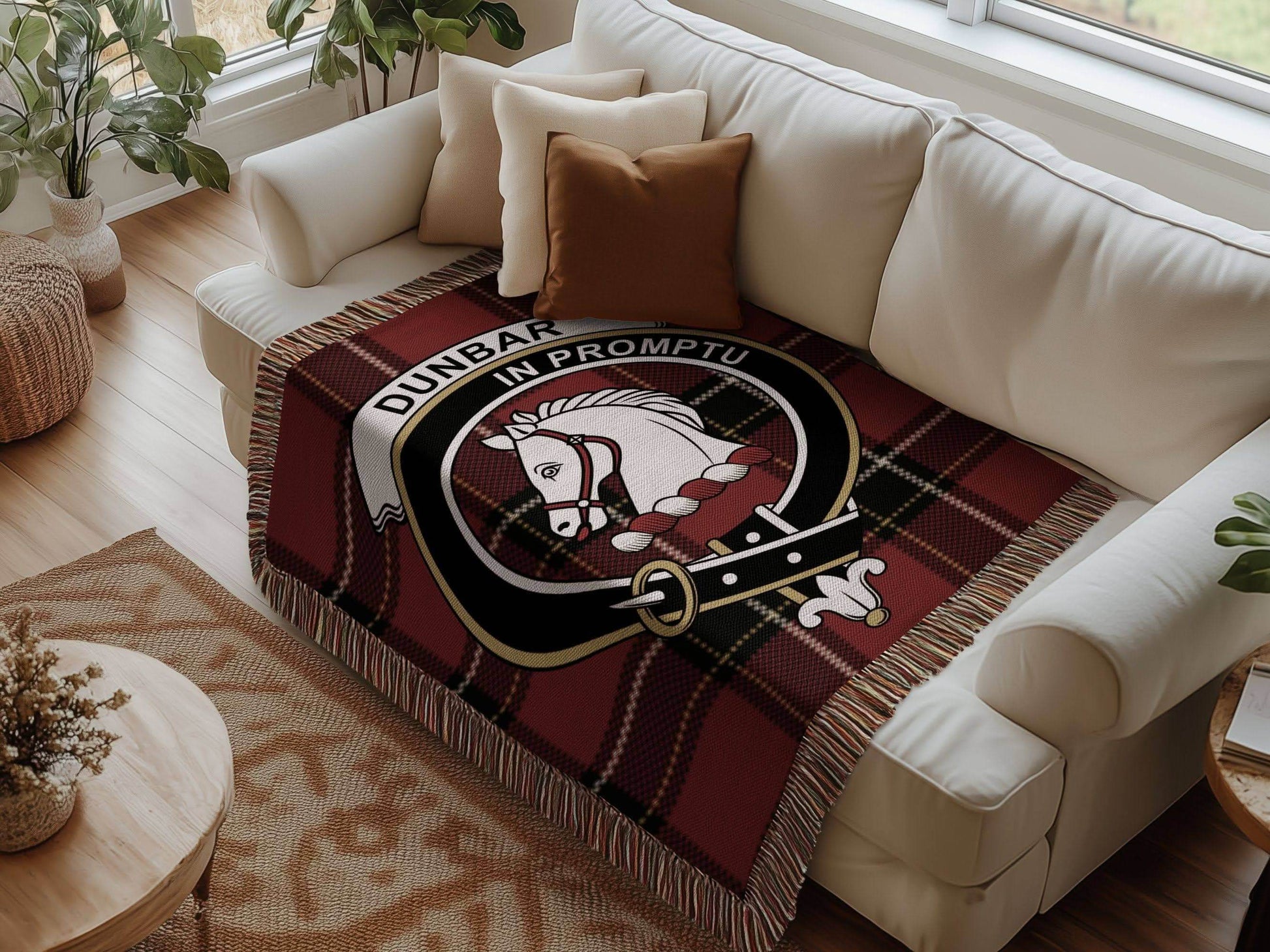 Dunbar Clan Crest Tartan Scottish Woven Blanket - Celtic Ancestry Gifts