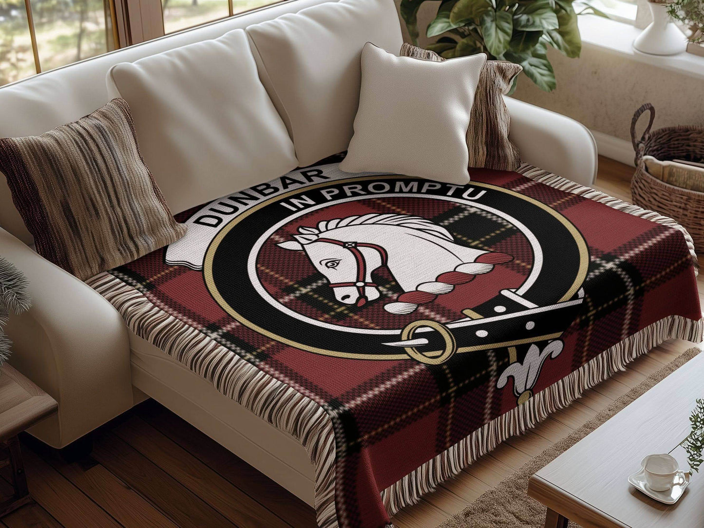 Dunbar Clan Crest Tartan Scottish Woven Blanket - Celtic Ancestry Gifts