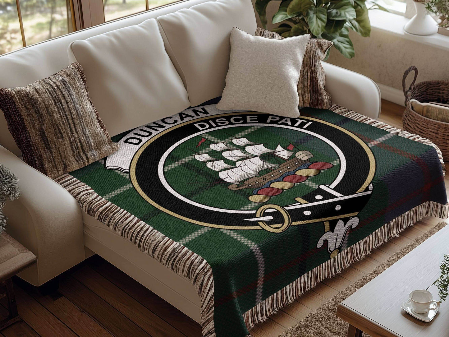 Duncan Clan Crest Tartan Scottish Heritage Woven Blanket - Celtic Ancestry Gifts