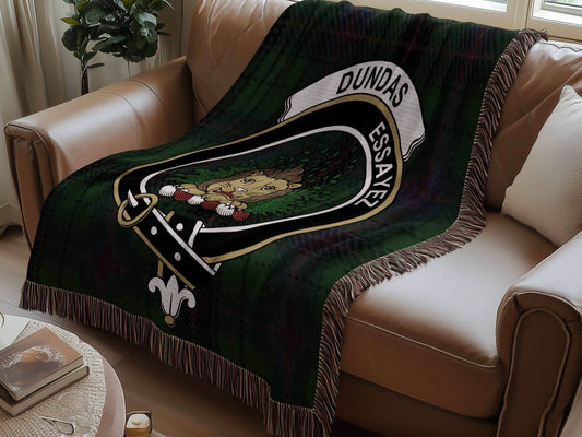 Dundas Clan Crest Tartan Scottish Woven Blanket - Celtic Ancestry Gifts