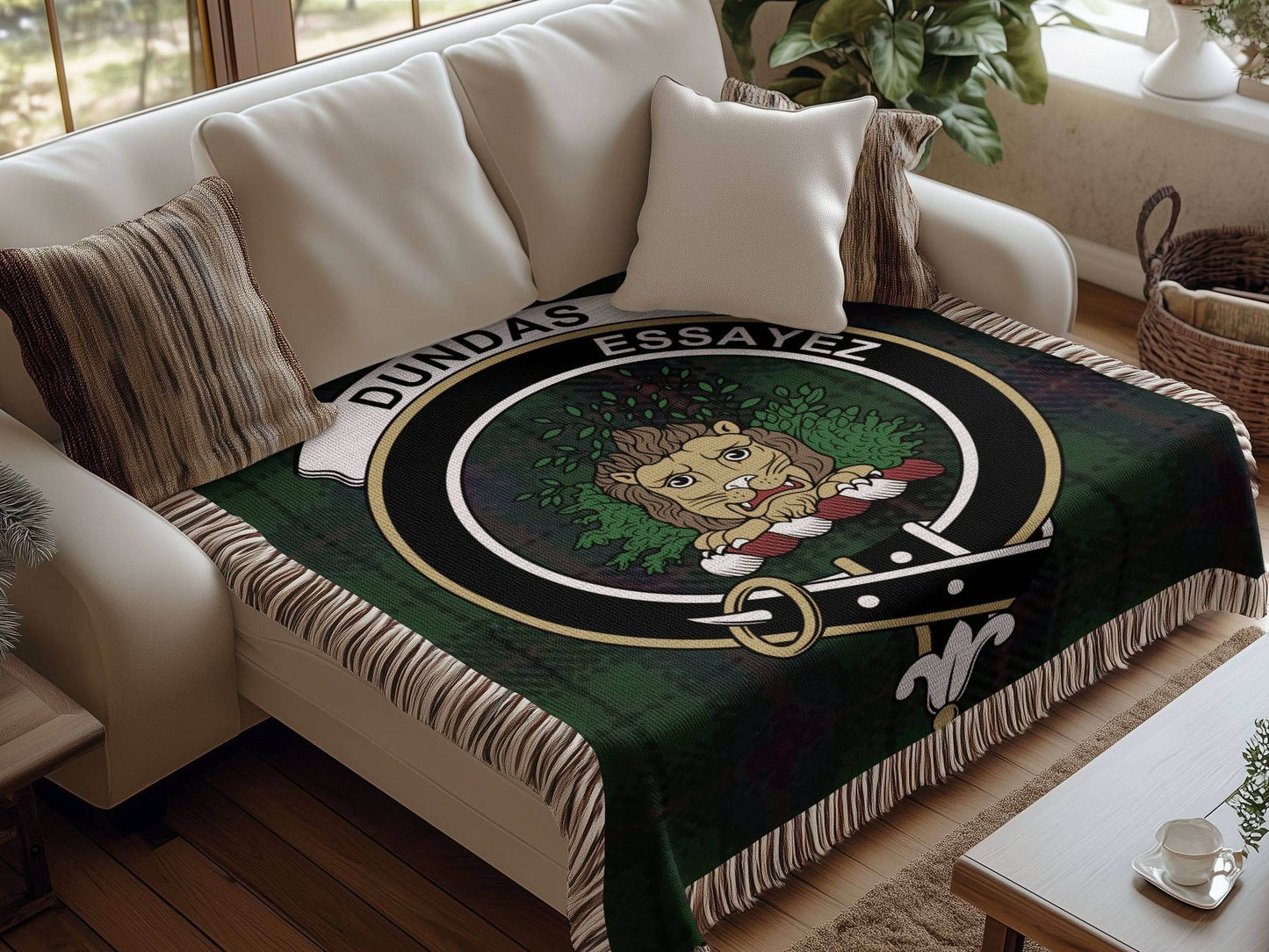 Dundas Clan Crest Tartan Scottish Woven Blanket - Celtic Ancestry Gifts