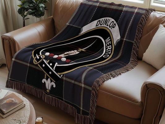 Dunlop Clan Crest Tartan Scottish Woven Blanket - Celtic Ancestry Gifts
