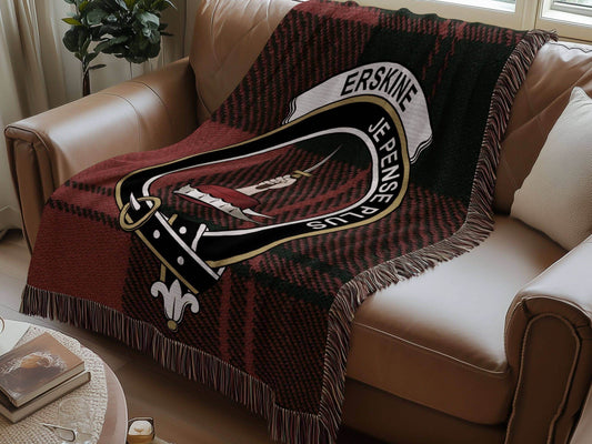Erskine Clan Crest Tartan Scottish Woven Blanket - Celtic Ancestry Gifts