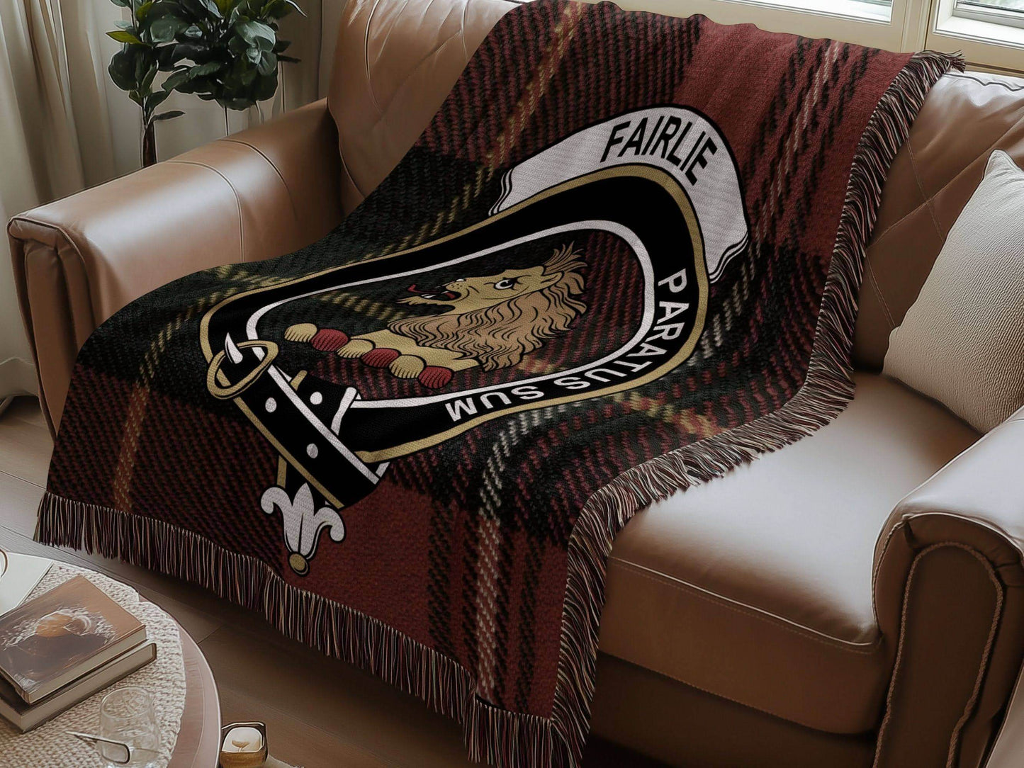 Fairlie Clan Crest Tartan Scottish Woven Blanket - Celtic Ancestry Gifts