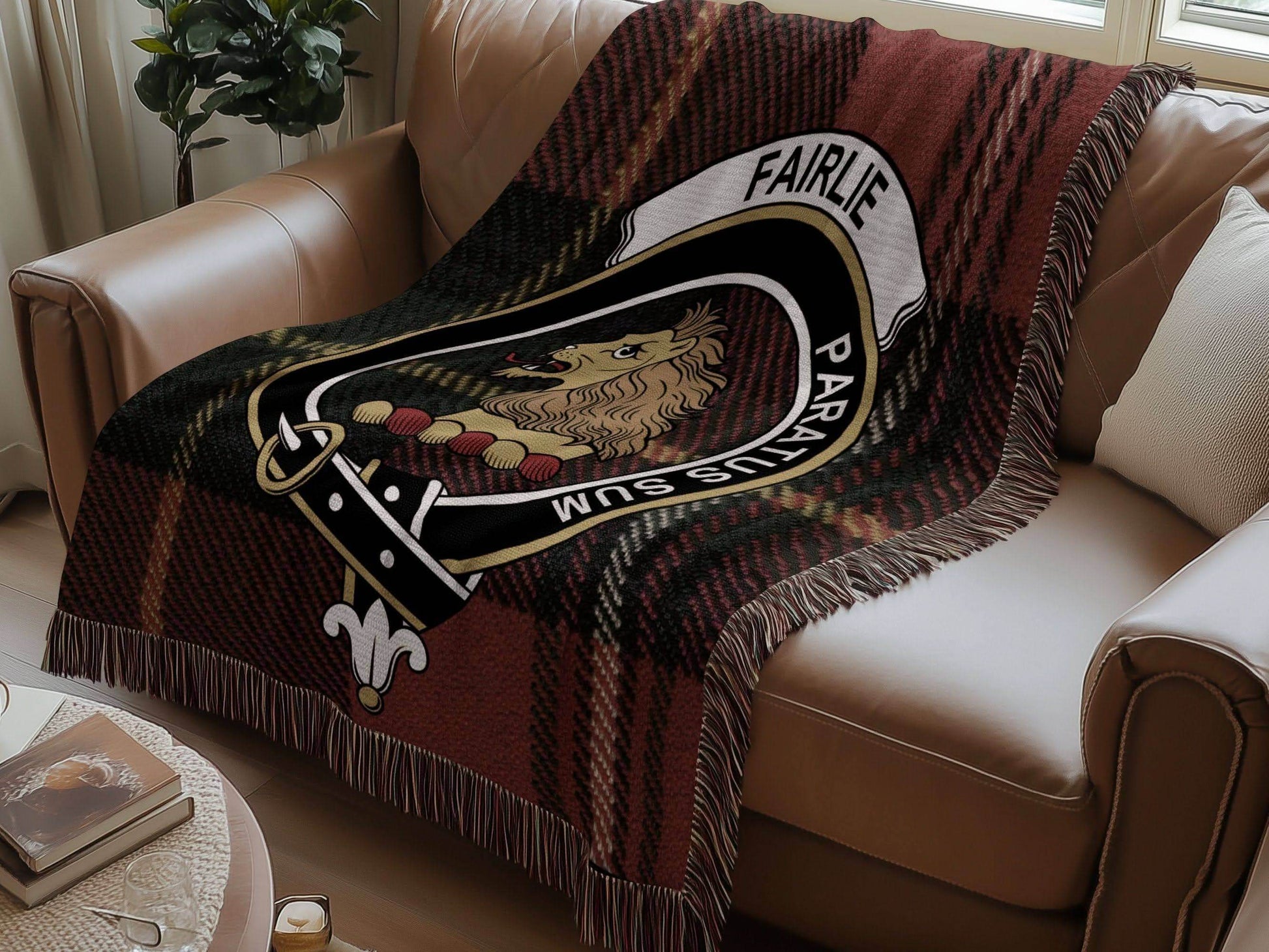 Fairlie Clan Crest Tartan Scottish Woven Blanket - Celtic Ancestry Gifts