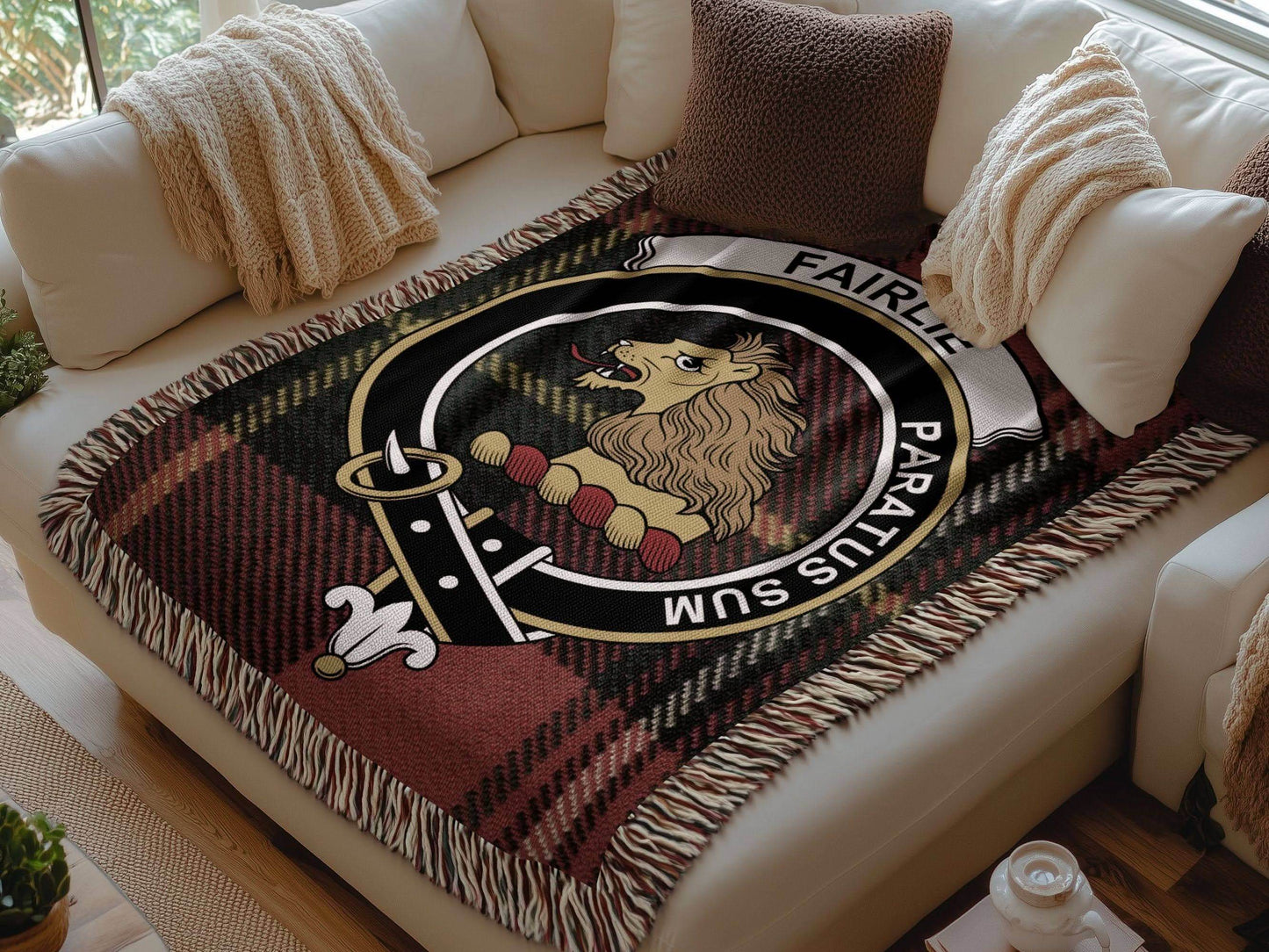 Fairlie Clan Crest Tartan Scottish Woven Blanket - Celtic Ancestry Gifts