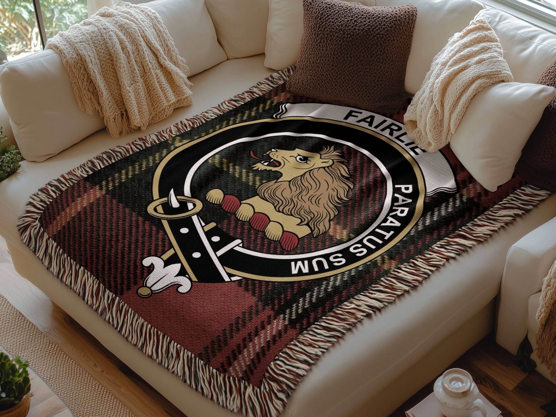 Fairlie Clan Crest Tartan Scottish Woven Blanket - Celtic Ancestry Gifts