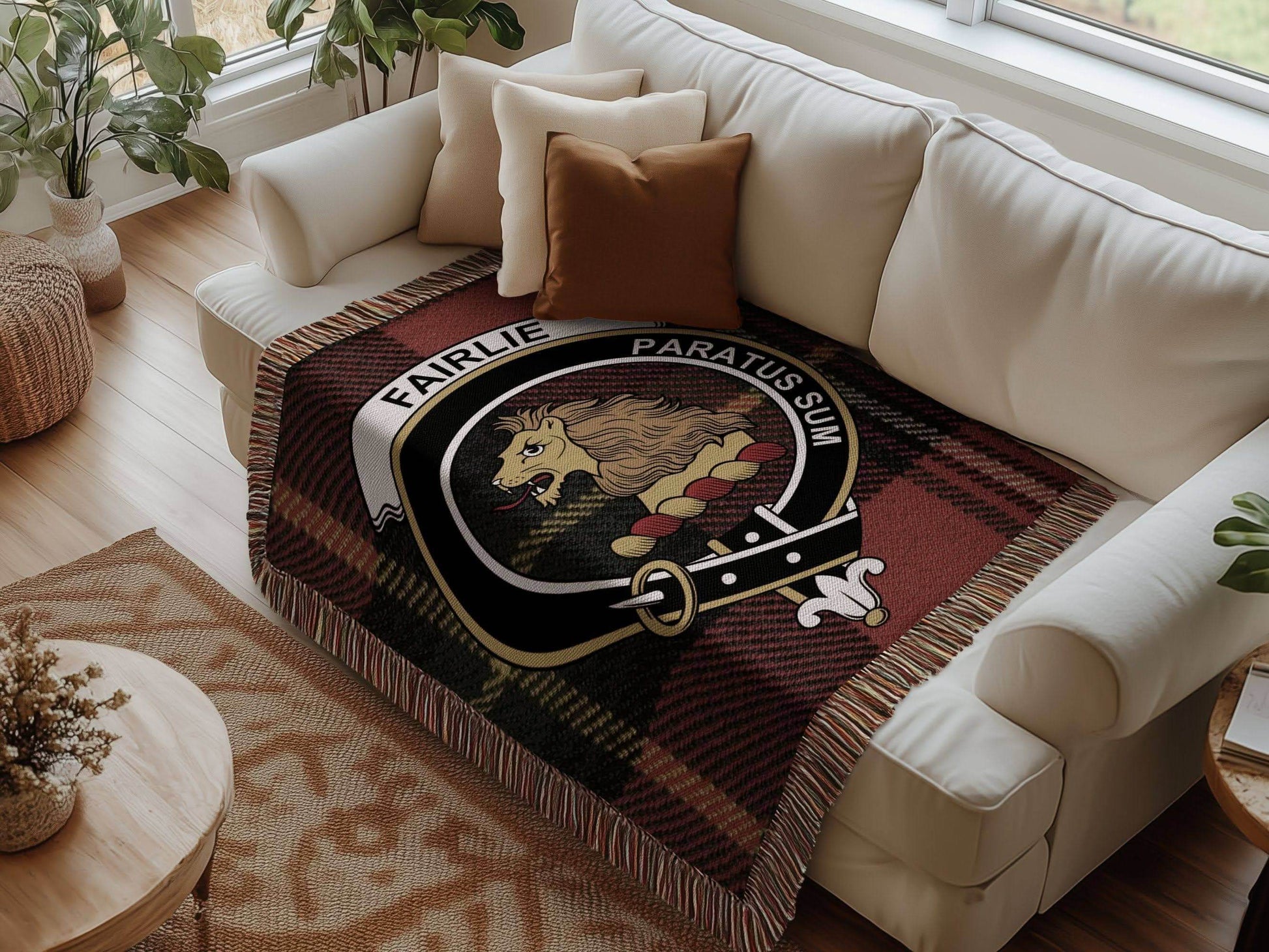 Fairlie Clan Crest Tartan Scottish Woven Blanket - Celtic Ancestry Gifts