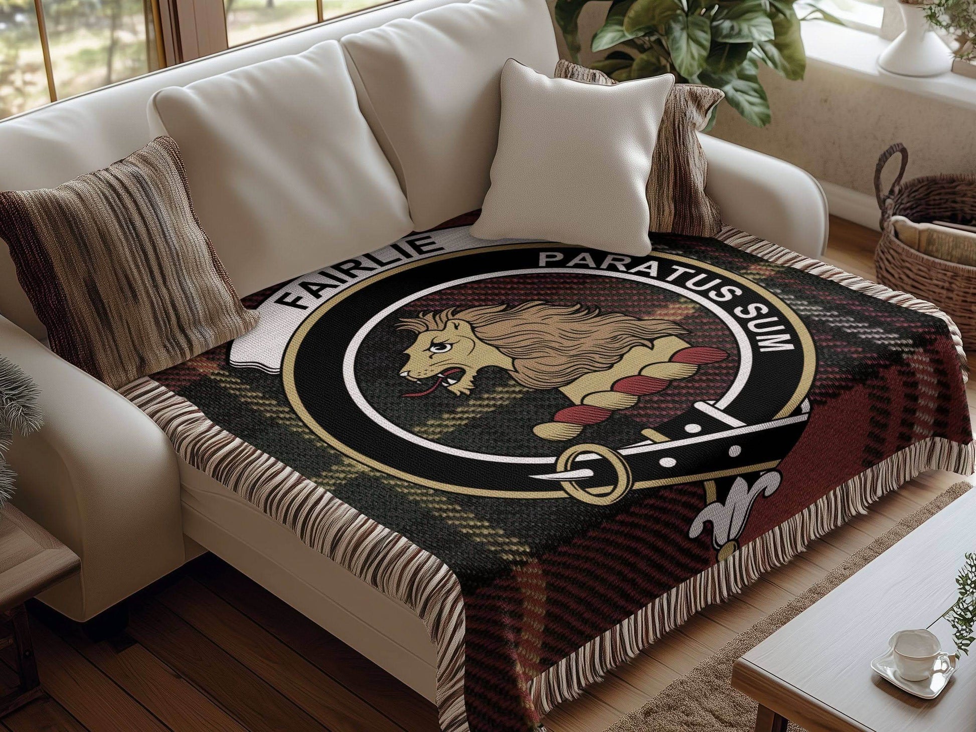 Fairlie Clan Crest Tartan Scottish Woven Blanket - Celtic Ancestry Gifts