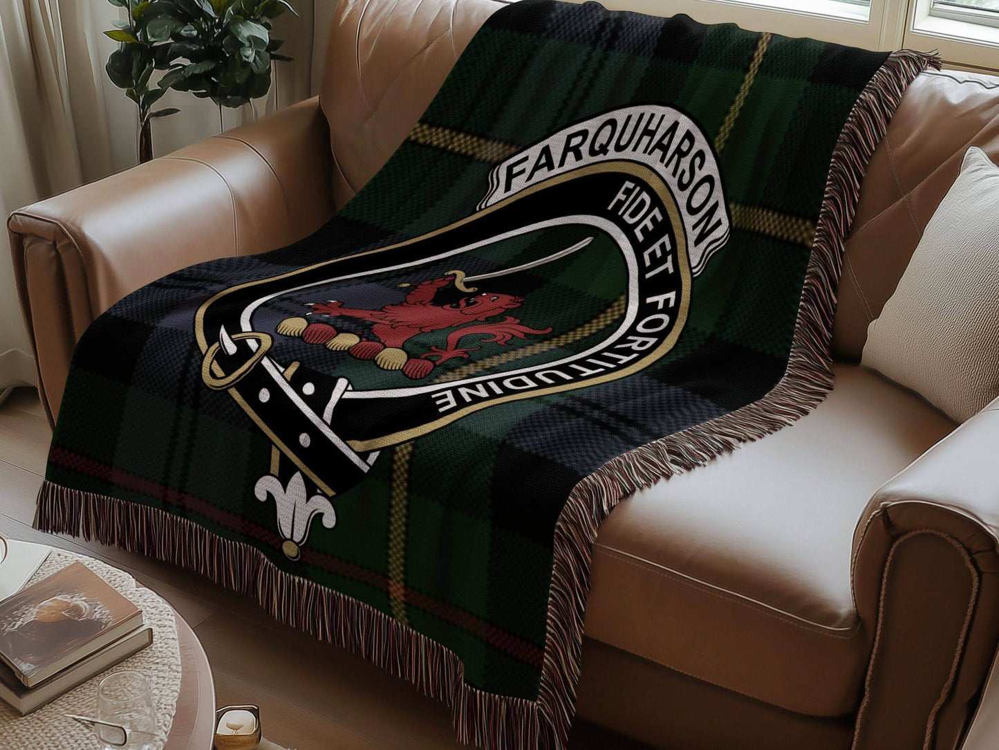 Farquharson Clan Crest Tartan Plaid Scottish Woven Blanket - Celtic Ancestry Gifts