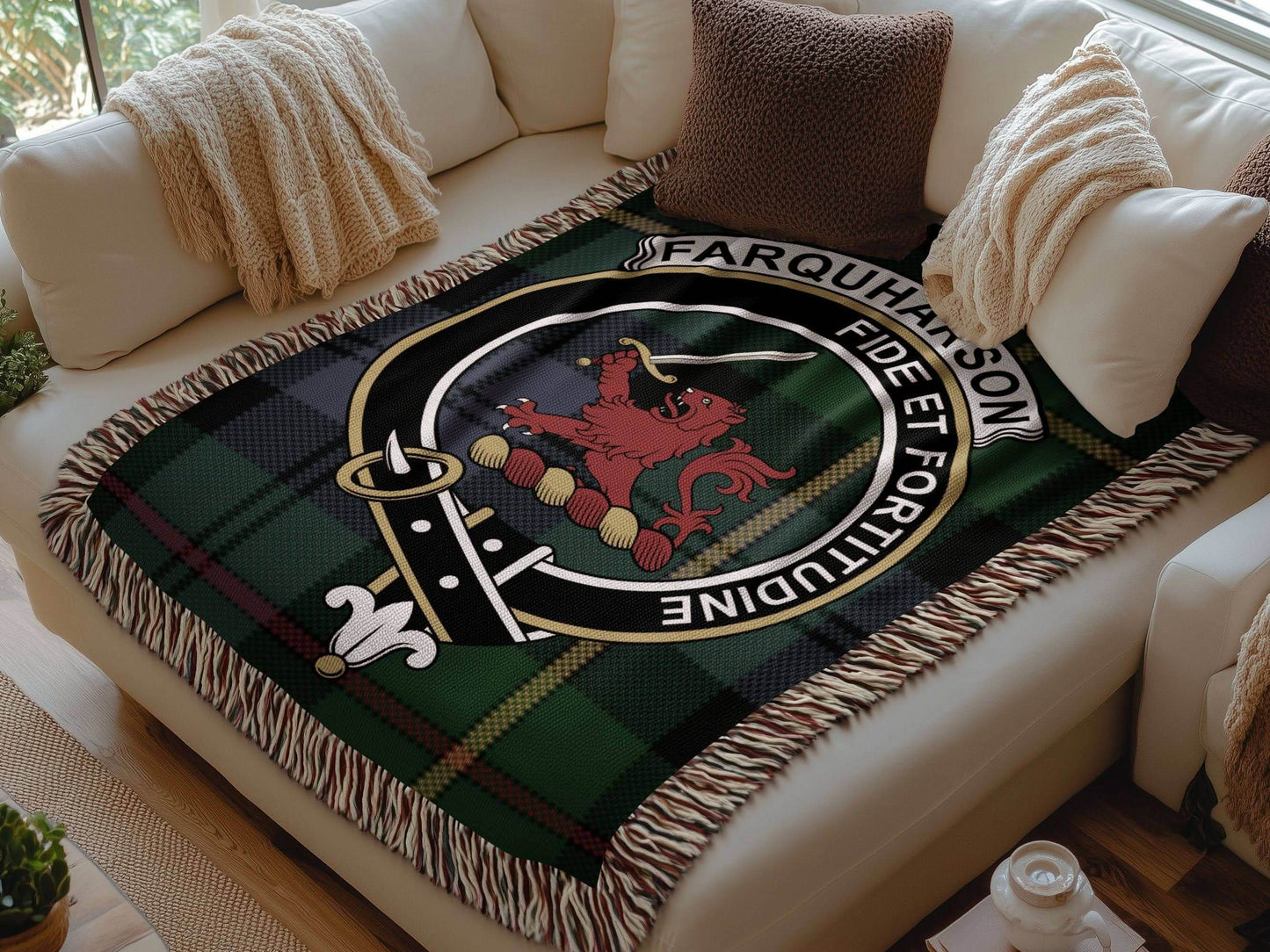 Farquharson Clan Crest Tartan Plaid Scottish Woven Blanket - Celtic Ancestry Gifts