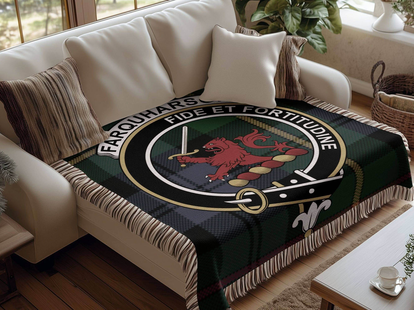 Farquharson Clan Crest Tartan Plaid Scottish Woven Blanket - Celtic Ancestry Gifts