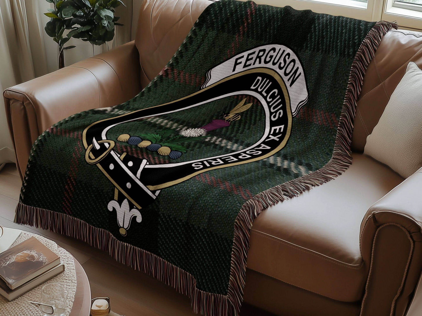 Ferguson Clan Crest Tartan Scottish Woven Blanket - Celtic Ancestry Gifts