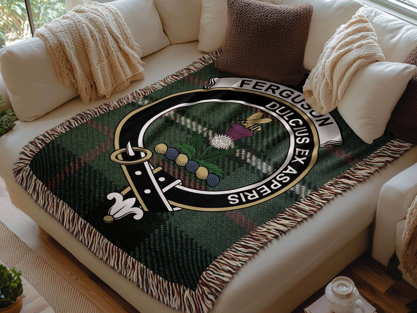 Ferguson Clan Crest Tartan Scottish Woven Blanket - Celtic Ancestry Gifts