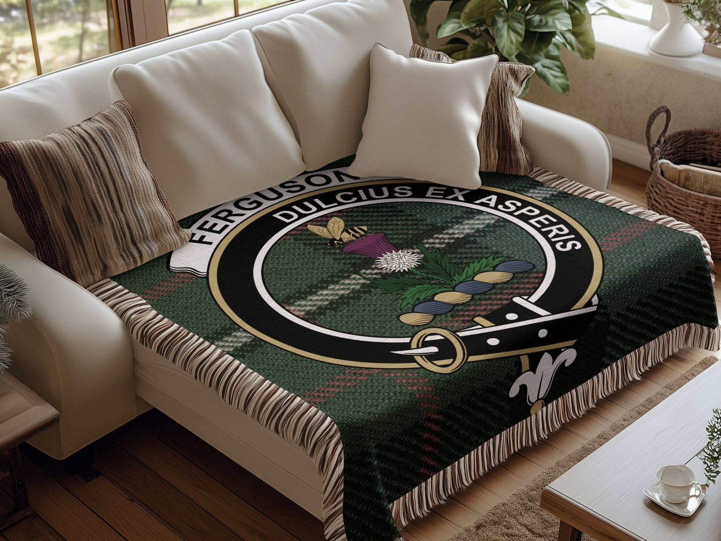 Ferguson Clan Crest Tartan Scottish Woven Blanket - Celtic Ancestry Gifts