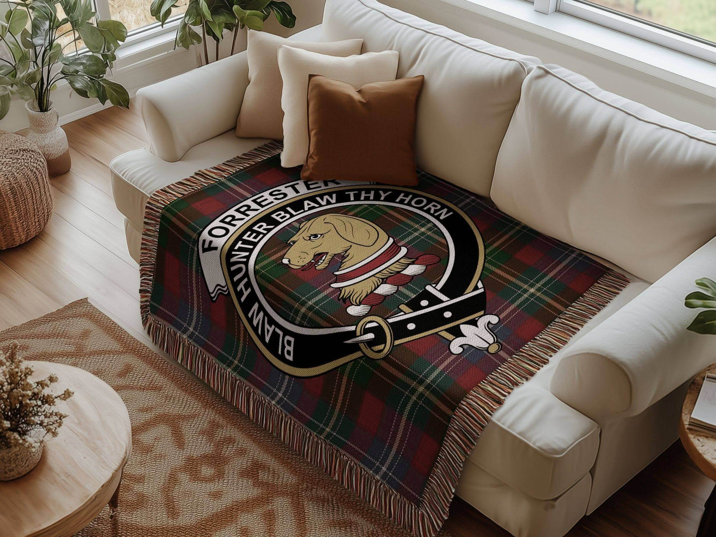 Forrester Clan Crest Tartan Scottish Woven Blanket - Celtic Ancestry Gifts
