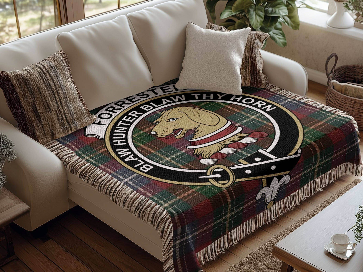 Forrester Clan Crest Tartan Scottish Woven Blanket - Celtic Ancestry Gifts
